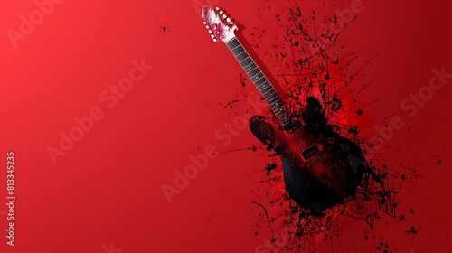 Red music background guitar and strings in a minimalist approach