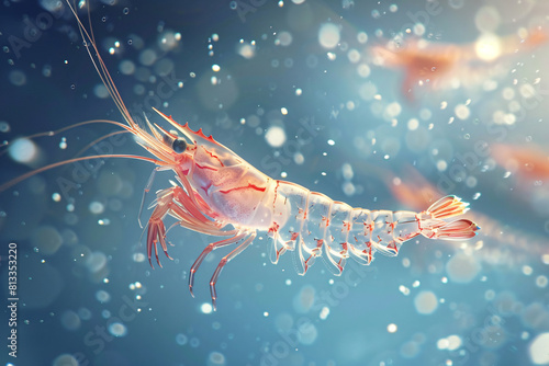Illustration of fresh shrimp and shrimp seafood isolated on underwater background