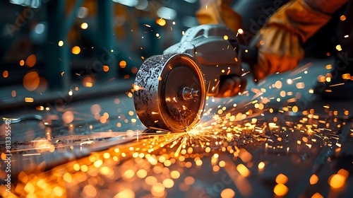 a skilled worker using an angle grinder on a piece of metal