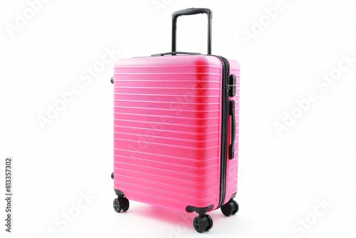Bright Pink Suitcase With Extendable Handle Ready for Travel