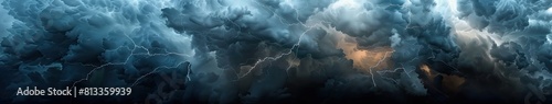Black storm clouds with lightnings and smoke isolated on transparent background 