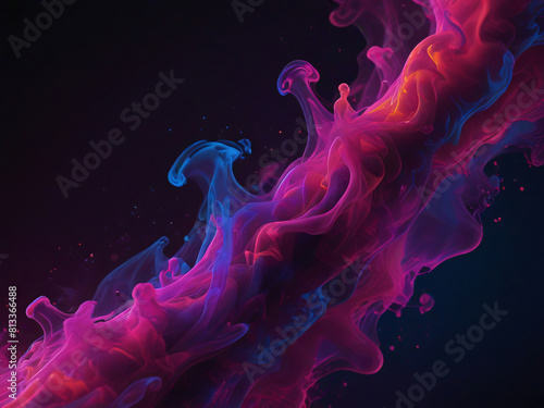 Colorful Smoke Explosion. A colorful explosion of pink and purple smoke against a black background. The smoke appears to be illuminated from within, with tendrils reaching outwards in all directions.