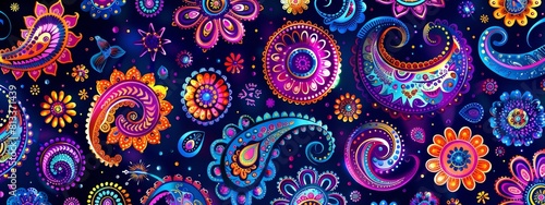 Paisley patterns in rich jewel tones. seamless illustration pattern.