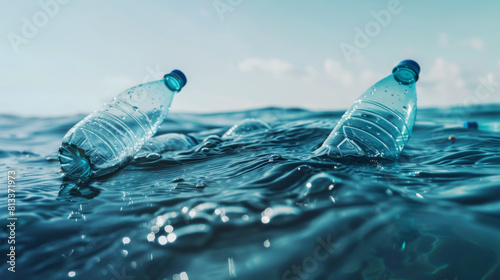 Plastic bottles littering littering the ocean creating an ecological disaster on earth