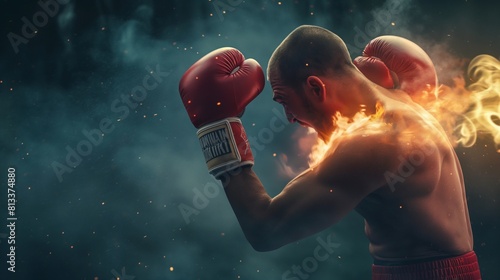 Split-second moment as one matchstick boxer dodges a punch, flames trailing behind their movement
