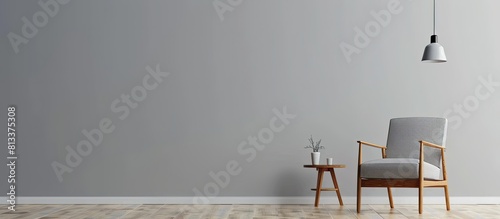 Armchair with table and cup and floor lamp. simple and stylish furniture in modern living room. Doodle vector illustration