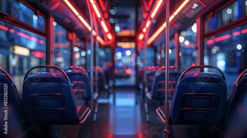 Modern city bus interior and seats, Public transport