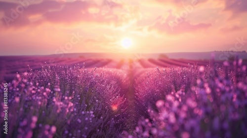 Beautiful image of lavender field over summer sunset landscape 