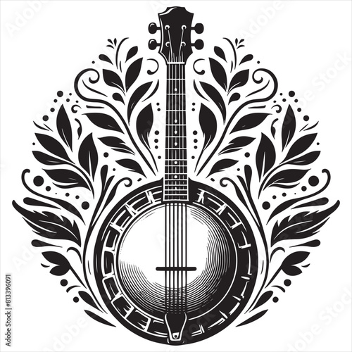 Banjo icon in black style isolated on white background. Musical instruments symbol stock vector illustration