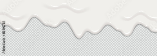 Yogurt, milk or cream surface creamy liquid melt splash flowing background. Vector white milk splash or ice cream flow soft texture on transparent background for sweet dessert design. 3D Illustration