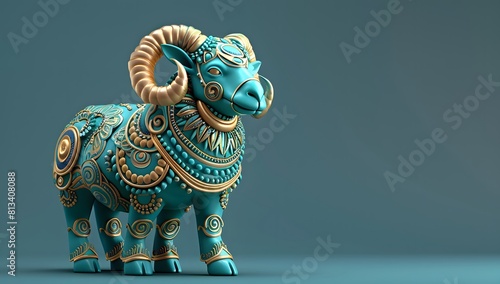 3D rendering Eid Ul Adha sheep, lue background, copy space, Eid Mubarak, Islam Sacrifice Sunnah Qurbani Religion concept