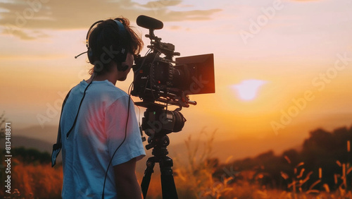 Cinematic Craft: Outdoor Filmmaking Scene with Camera, Outdoor Shooting with Professional Camera
