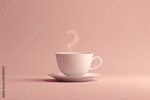 A 3D coffee cup icon with steam rising, on a pastel mocha background 