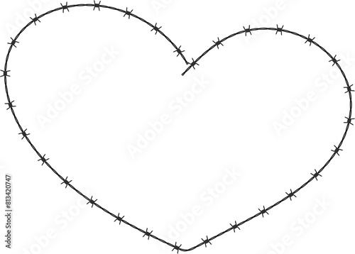 Twisted barbed wire silhouettes Steel black wire barb fence frames. Concept of protection, danger or security