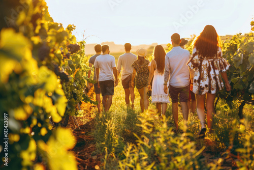 Vineyard visit in golden sunlight