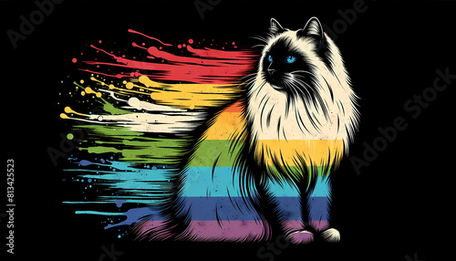 Birman Cat Concept for respecting and supporting the diversity of Gay Lesbian transgenders Equality in pride month vector illustration Celebrate Pride Month with Rainbow LGBTQ+ flag