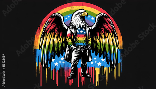 Bald Eagle Celebrate Pride Month with Rainbow LGBTQ+ flag Equality in pride month vector illustration Concept for respecting and supporting the diversity of Gay Lesbian transgenders