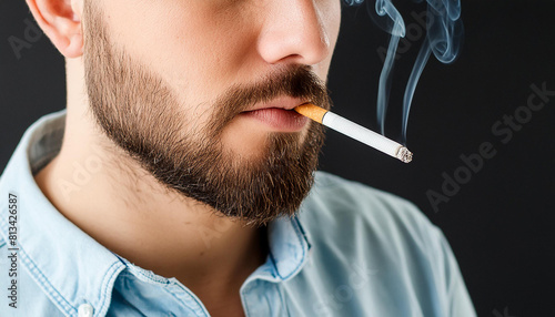 Man with smoke on black background, World No Tobacco Day concept photo