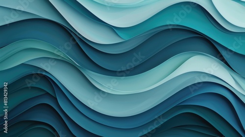Abstract blue wavy paper layers. Modern digital art and paper cut concept.