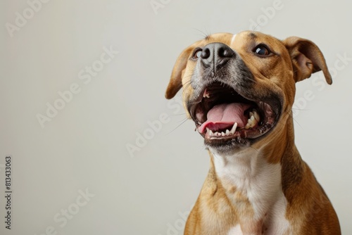 A dog with its mouth open and its tongue out.