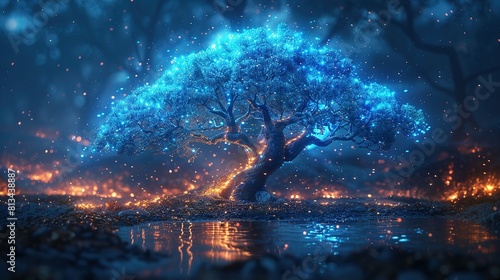 Sylvan Symphony: Giant Magical Trees in the Night's Embrace