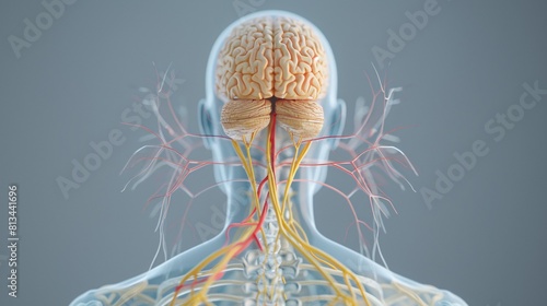 A 3D representation of the human brain's nervous system featuring illustrations of parasympathetic and sympathetic nerves.