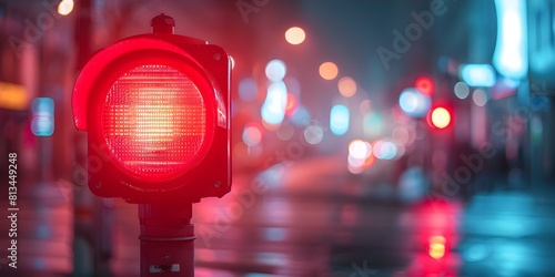 Red warning lamp on street at night digital alert indicator. Concept Nighttime Alert Signal, Red Warning Lamp, Street Lighting, Digital Indicator