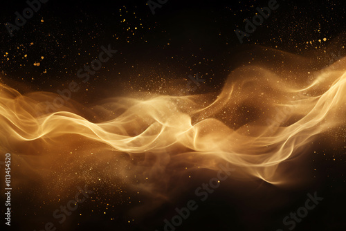 A swirling wave golden wave with sparkling trails on a black background