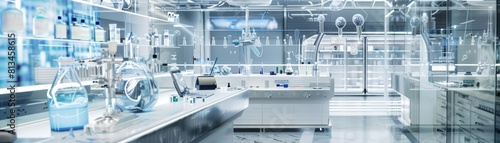 An ultramodern pharmaceutical lab utilizes pioneering AI to synthesize baffling new compounds with potential revolutionary health impacts, isolated on white