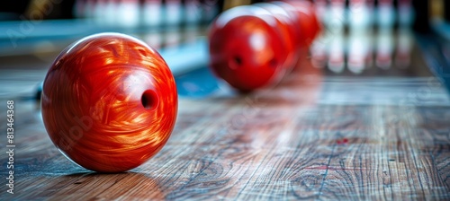 Colorful neon bowling balls glowing on sleek lane in contemporary bowling center