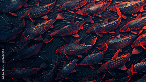 A school of fish forming intricate patterns to confuse and evade a hunting predator. 