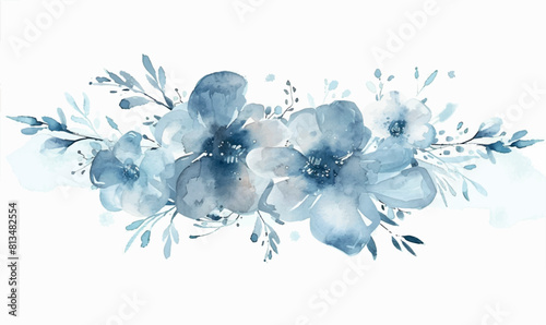 Blue floral watercolor bouquet for background, wedding, fabric, textile, greeting, card, wallpaper, banner, sticker, decoration 