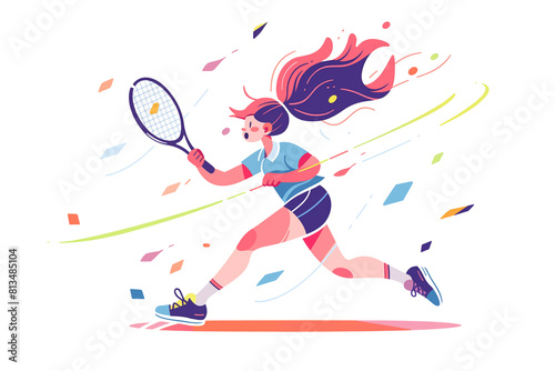 Tennis illustration. Cartoon Girl Playing Tennis. Illustration of a girl playing tennis.