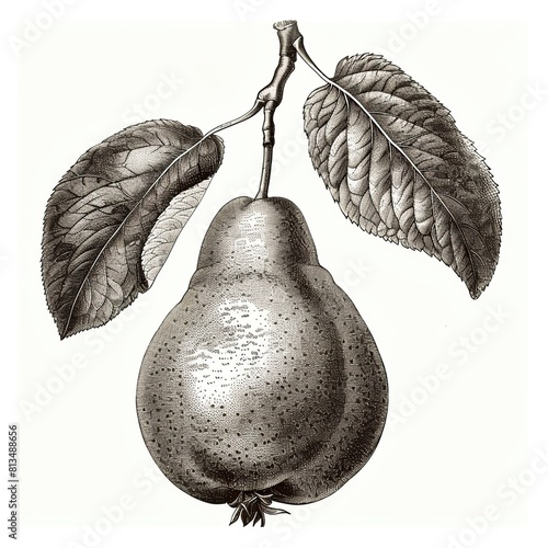 Engraving of a pear vintage illustration isolated on white background.. Digitally restored image from a mid-19th century Encyclopaedia.