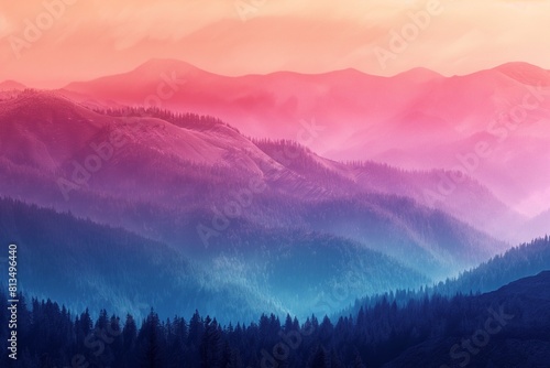 Stunning purple and pink hues blanket the mountains, AI-generated.