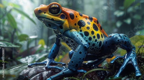 In the Amazon, a poison dart frog navigates a perilous world. Its vibrant hues serve as a warning to potential predators, signaling its toxicity and deterring threats.