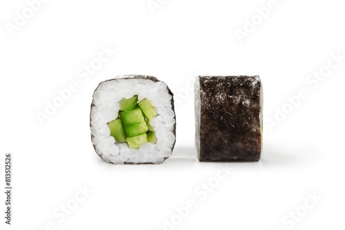 Classic kappa maki sushi rolls with cucumbers on white