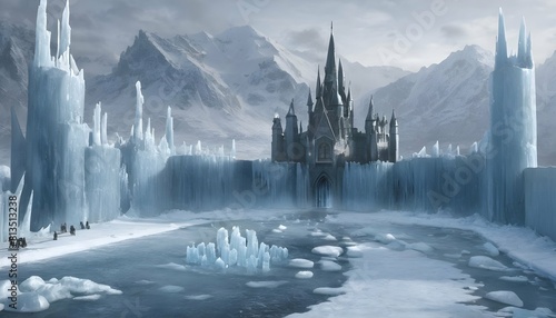 A frozen stronghold surrounded by icy moats and to upscaled 4