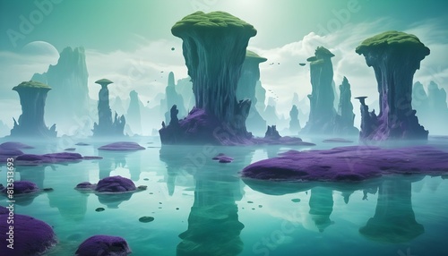 A surreal dreamscape with floating islands and sur