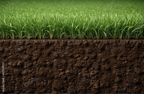 A close-up view show cross-section of grass growing in soil