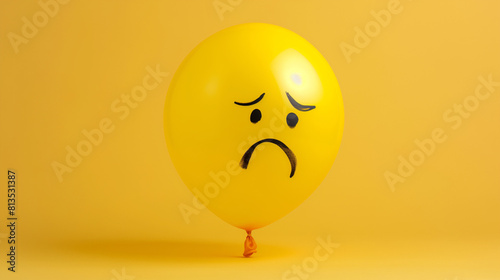 Trauriger Smiley Gesicht mit Tränen symbolisch auf Gegenstand Ei Luftballon mit negativem Emoji Regenschirm zerknüllter Zettel Generative AI