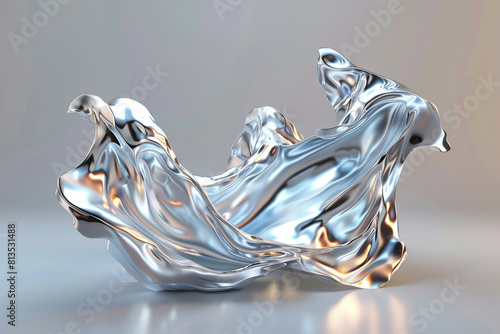 3d chrome metal of y2k fire icon Flame shape in liquid mercury 3d rendering illustration of abstract neo tribal cyber sigil metallic melted modern burn form