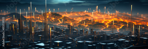 Statistics Visualization, Cyber City Skyline - Census Data Distribution Analytics, Futuristic Metropolis Cover