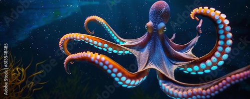 Deepsea exploration revealing a rare bioluminescent octopus, underwater style