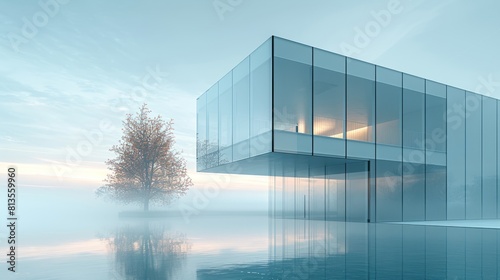 Contemporary Minimalist Architecture with White Curtain Wall