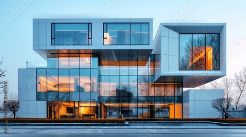 Contemporary Minimalist Architecture with White Curtain Wall