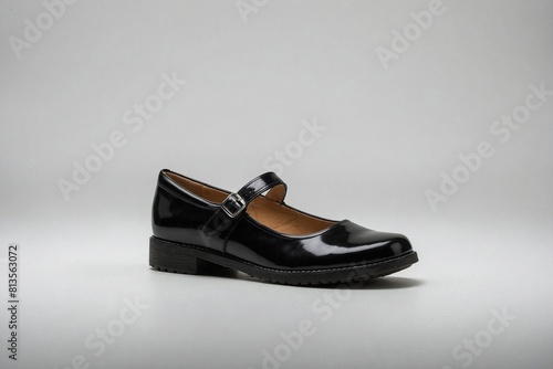 A timeless Mary Jane school shoe in glossy black leather, showcasing its traditional charm and versatility