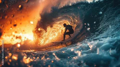 An enchanting image of a surfer conquering mighty waves, displaying intricate skills and precision in executing tricks, capturing the essence of excitement in surfing.