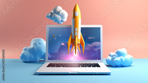 a rocket coming out of a laptop