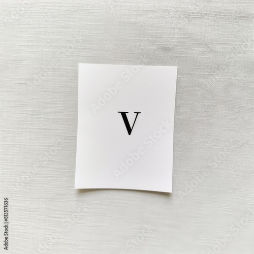 A white postcard with the roman numeral five isolated on a beige background. Sequence number